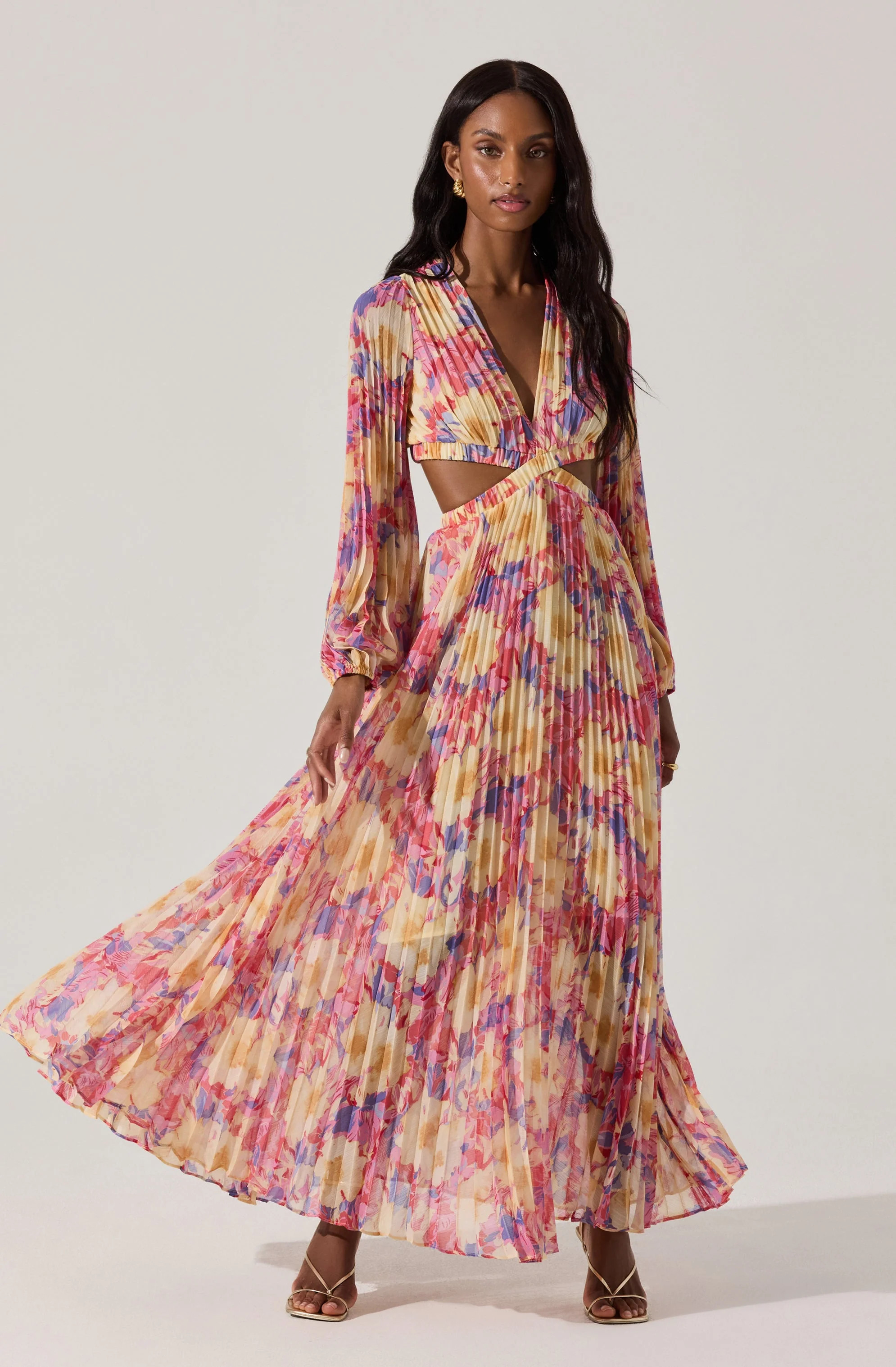 Revery Floral Long Sleeve Maxi Dress - Plus Size - Yellow pink floral / 1X | ASTR The Label (US)