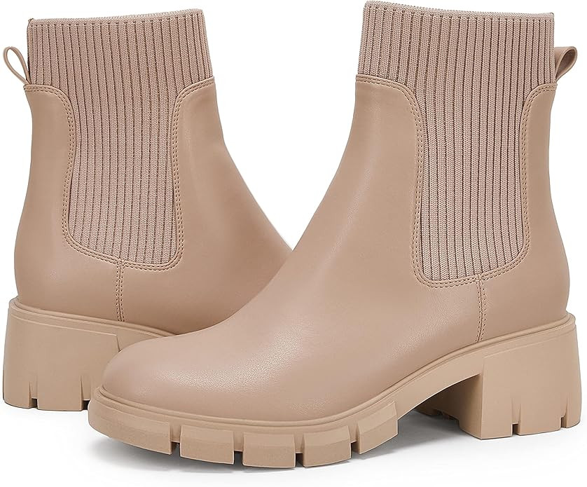 Womens Platform Ankle Boots Elastic Chunky Block Heel Chelsea Booties Lug Sole Non-Slip Combat Sh... | Amazon (US)