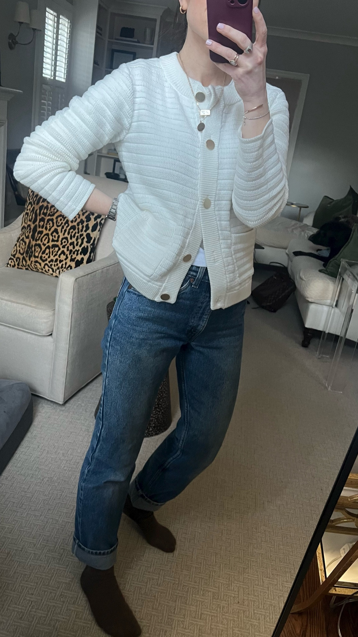 Ivory knitted jacket from
EVEREVE. Fits true to size. 
Paired with vintage Levi’s  

#LTKstyletip #LTKfindsunder100