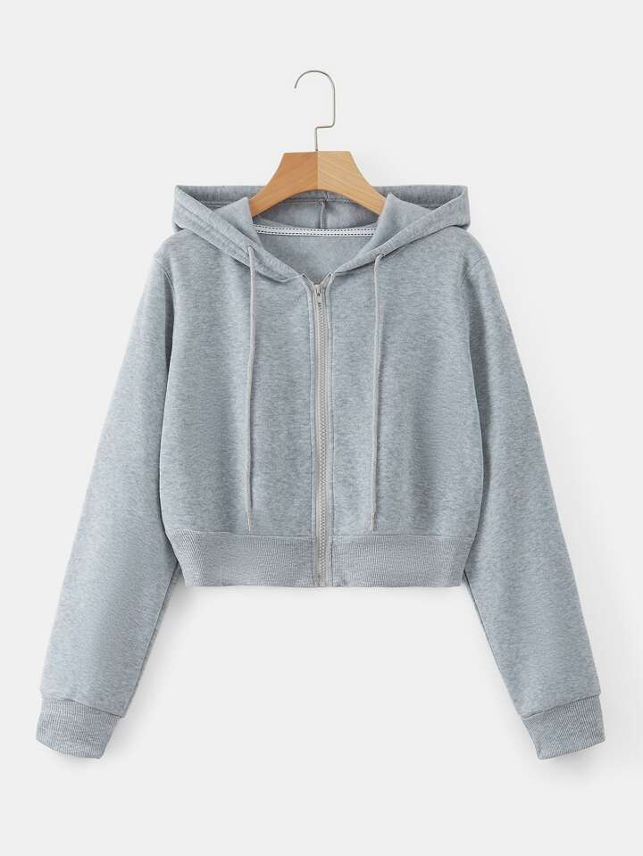 SHEIN EZwear Zipper Drawstring Thermal Hoodie | SHEIN