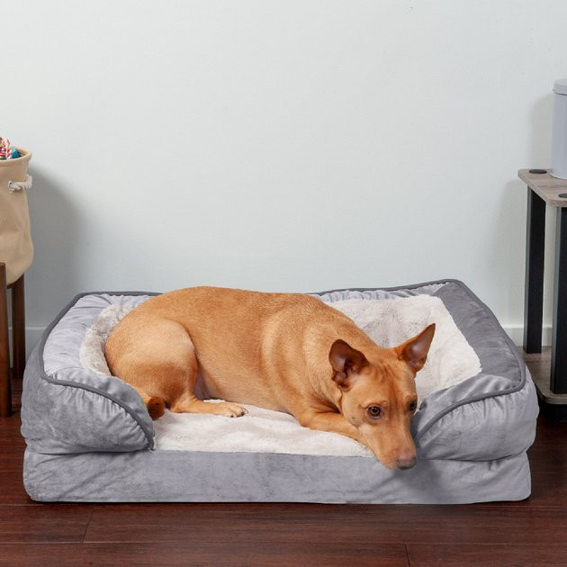 FURHAVEN Velvet Waves Perfect Comfort Orthopedic Sofa Cat & Dog Bed w/Removable Cover, Granite Gr... | Chewy.com