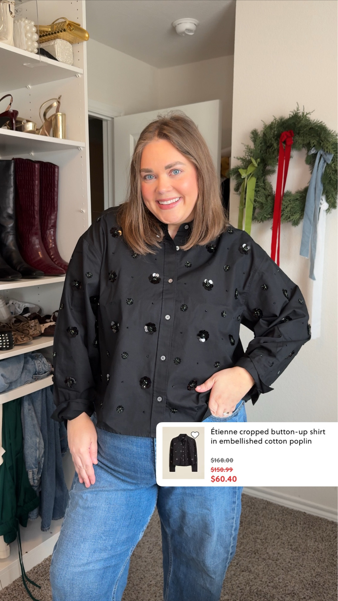 Jcrew embellished top on sale wearing xxl! Use code FESTIVE 

#LTKPlusSize #LTKSaleAlert