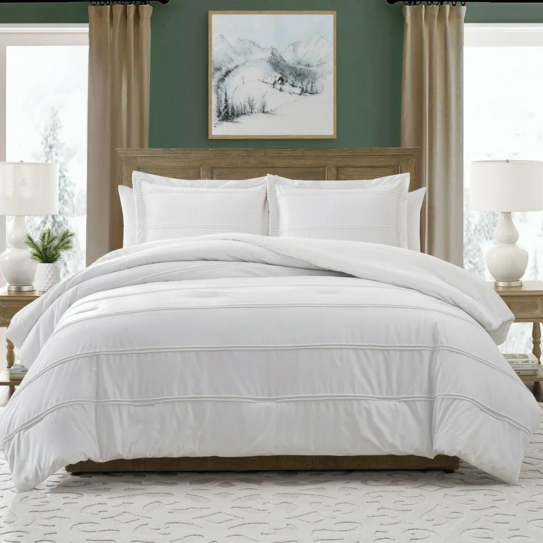 My Texas House Rosalinn 3-Piece Bright White Velvet Stripe Comforter Set, Full/Queen | Walmart (US)