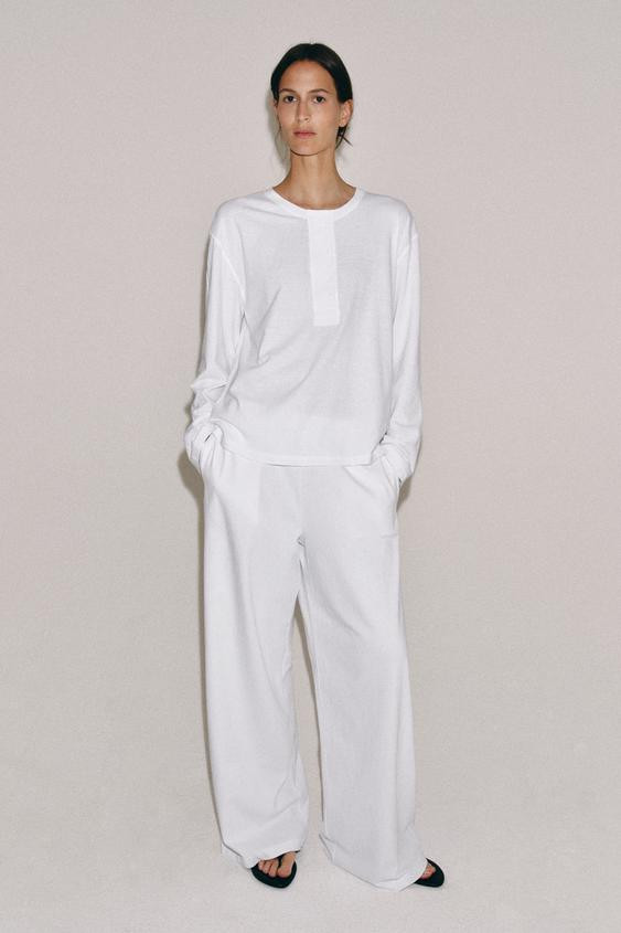 HENLEY T-SHIRT WITH LINEN BLEND | Zara AU