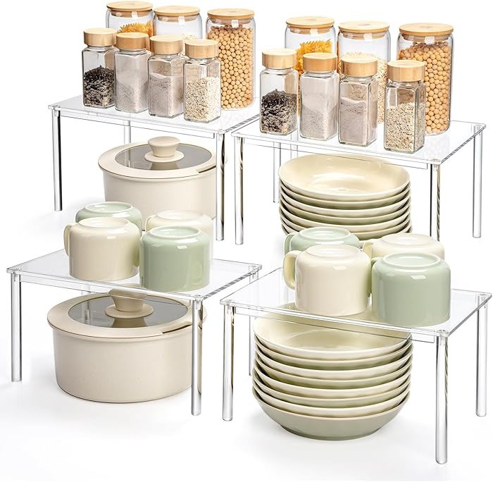 Acrylic Cabinet Organizer, Set of 4 Spice Rack Organizer for Cabinet, Desk Countertop Shelf Organ... | Amazon (US)