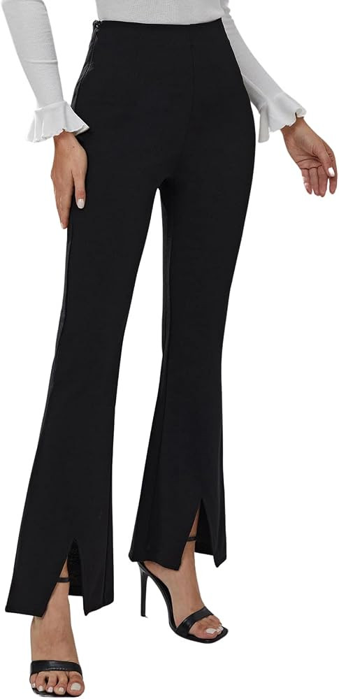 WDIRARA Women's Split Front Elastic High Waist Elegant Flare Leg Long Pants | Amazon (CA)