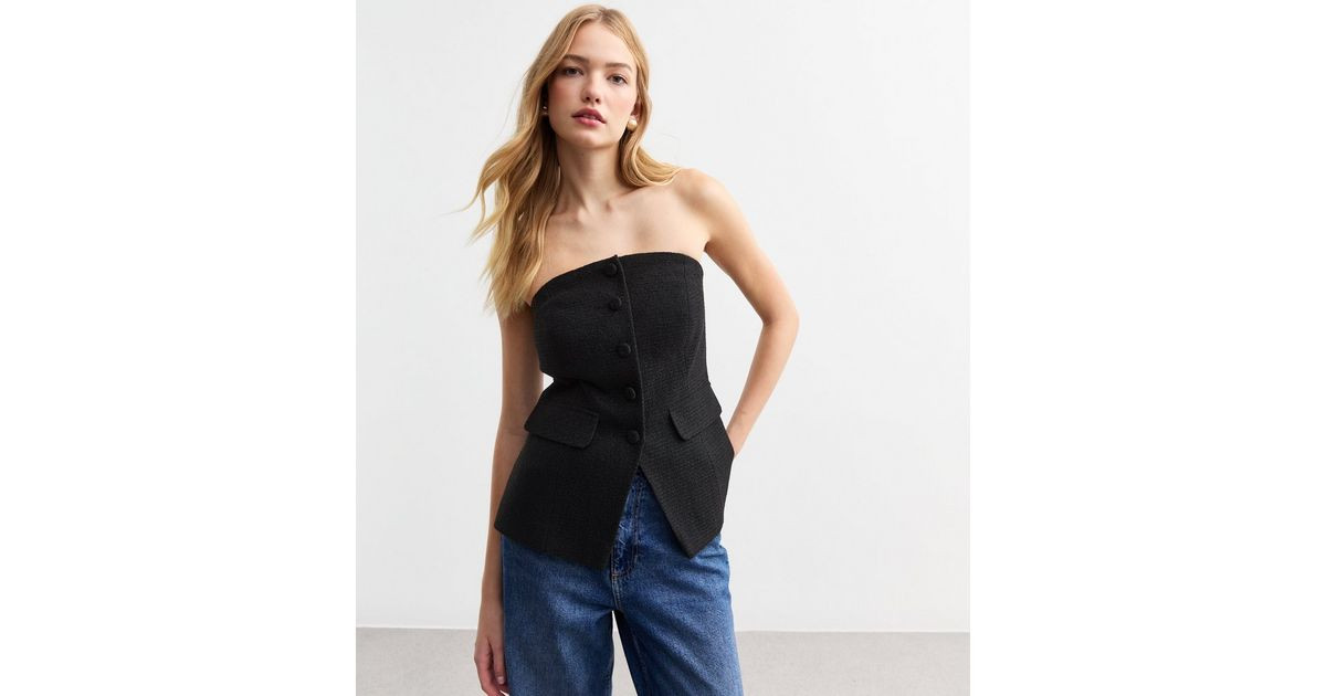 Black Bouclè Bustier Waistcoat | New Look | New Look (UK)
