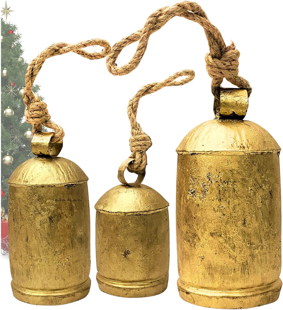 Decorative Cow Bells Set of 3 Large Harmony Bells - Vintage Giant Christmas Bells, Country Rustic... | Amazon (US)
