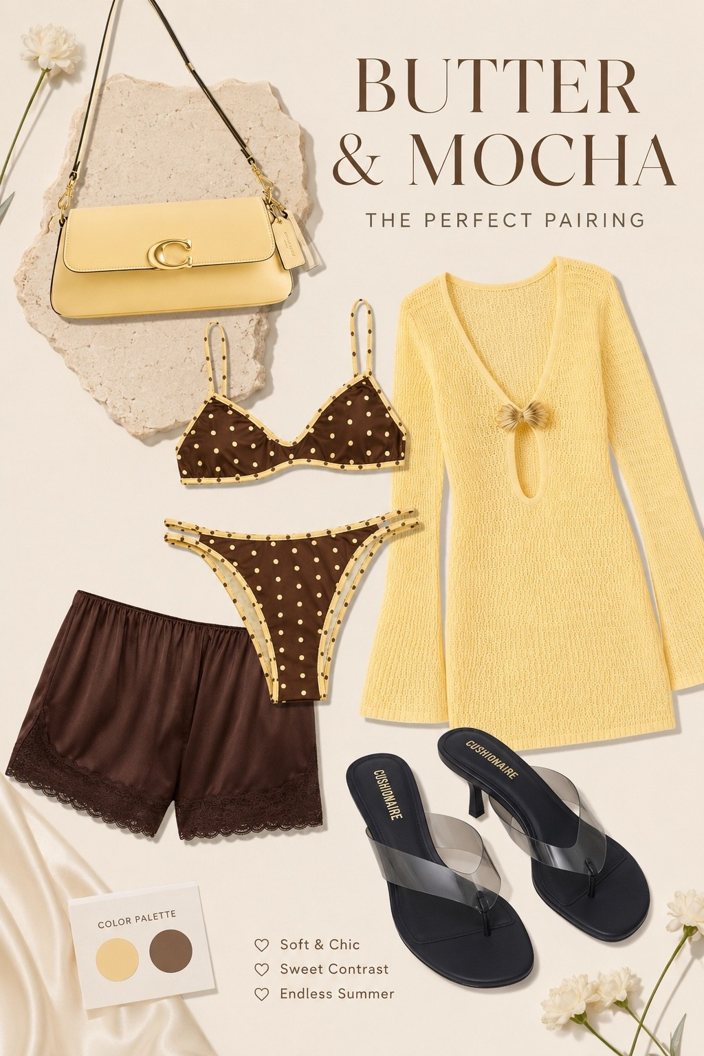 Just added to my shop: the perfect pairing of butter and mocha! Check out these chic picks for your next summer look. From playful polka dots to elegant heels, these items will elevate your style. #SummerStyle #ChicPairing #FashionFinds