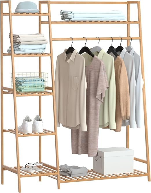 43.5" Bamboo Clothing Garment Rack Free Standing Clothes Coat Hanger Rolling Closet Organizer Sho... | Amazon (US)