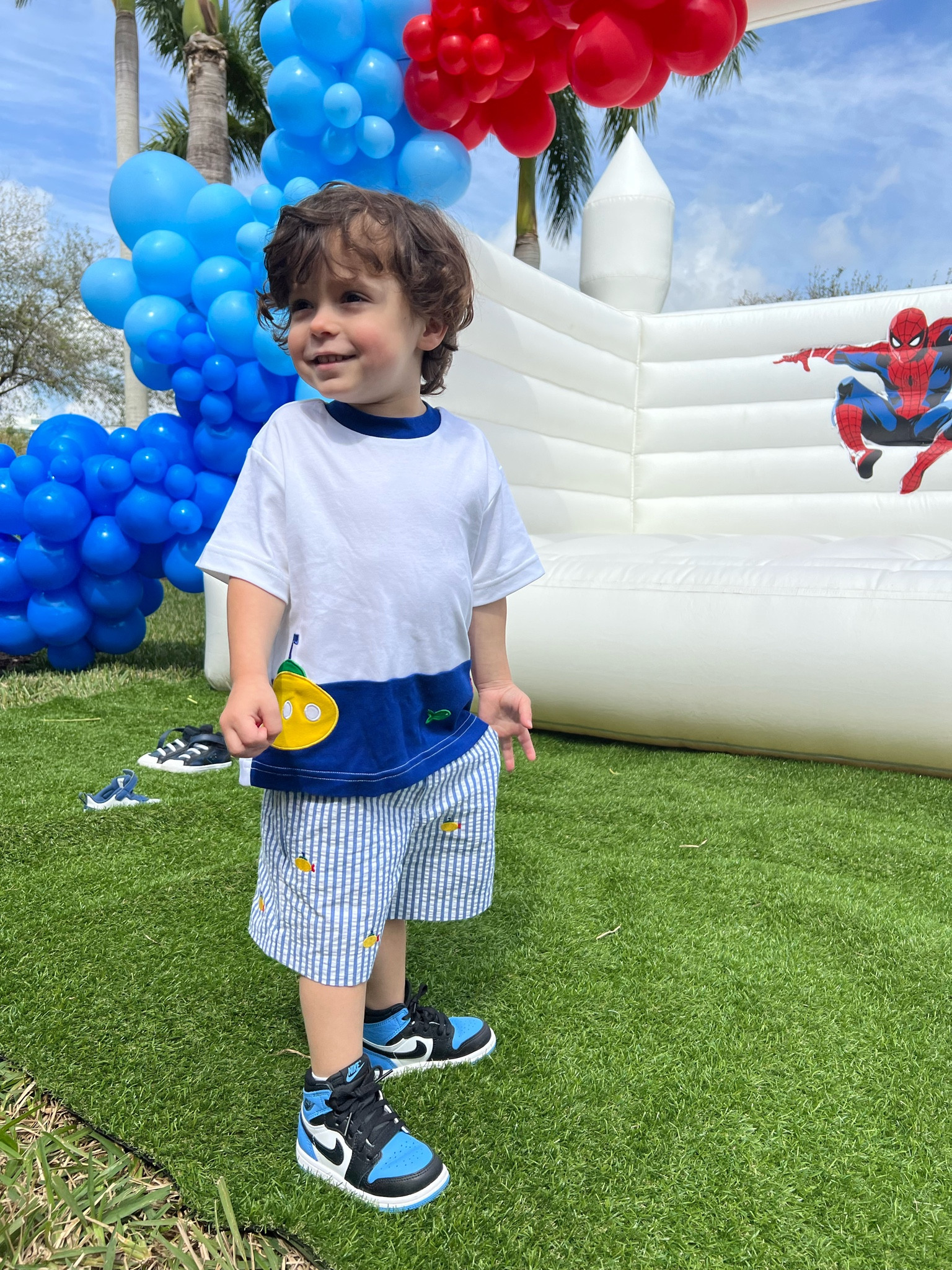 That smile though! 

Oliver loved his outfit for a friend’s birthday party. He’s wearing a seersucker outfit from Florence Eiseman with a submarine and fishes on it. How cute is this outfit? Paired it with blue toddler sneakers from Nike. 

Beau, our 1 year old was in the same matching outfit. 

Brother matching outfits, matching outfits for boys, spring break outfit for boys, Summer outfit for boys 

#LTKbaby #LTKfamily #LTKkids