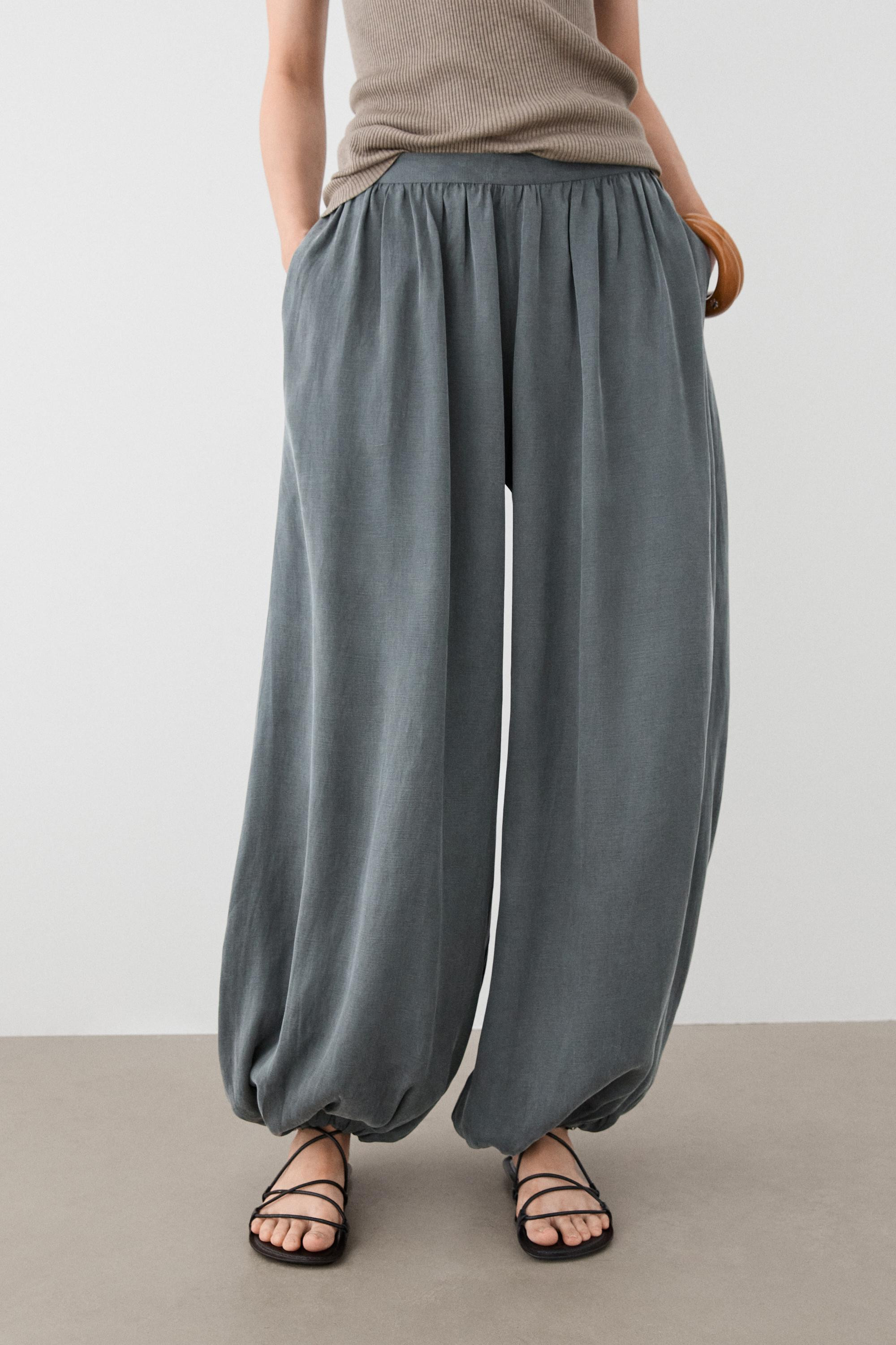 Pleated balloon fit linen blend trousers | Massimo Dutti US