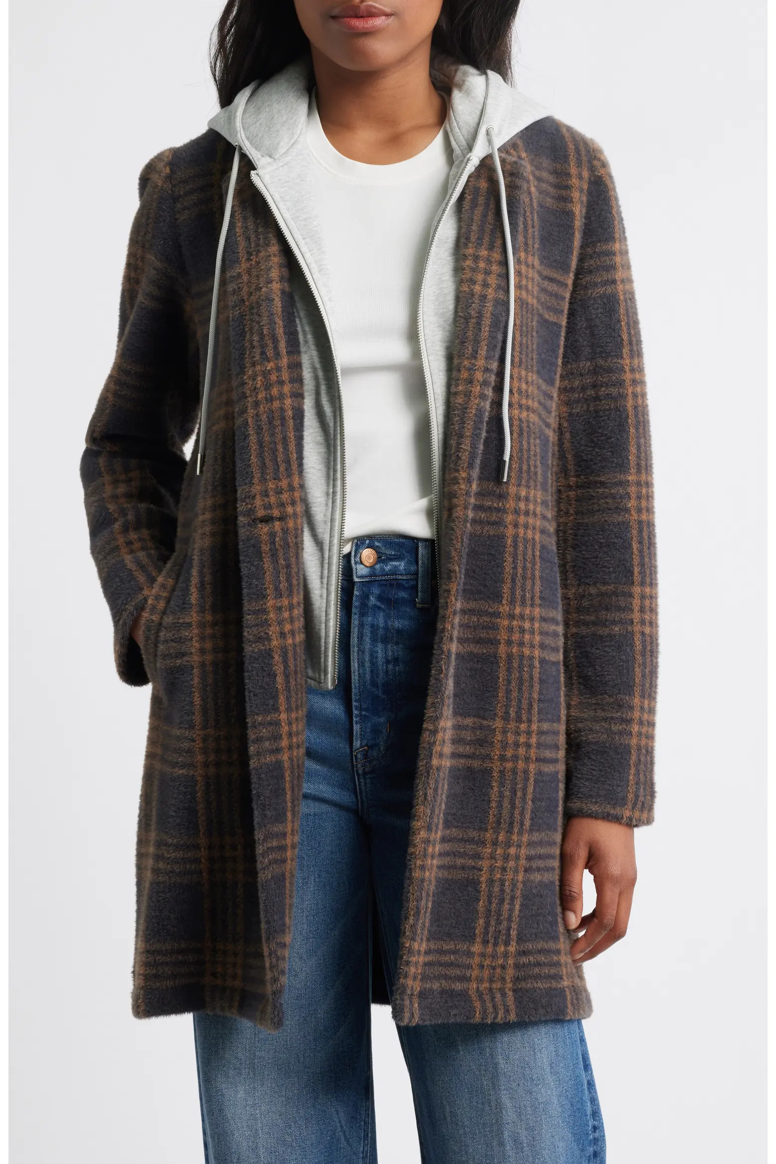 Thread & Supply Plaid Coat with Bib Hoodie (Women) | Nordstrom | Nordstrom