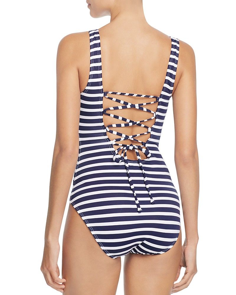 Tommy Bahama Brenton Lace-Up Back Stripe One Piece Swimsuit | Bloomingdale's (US)