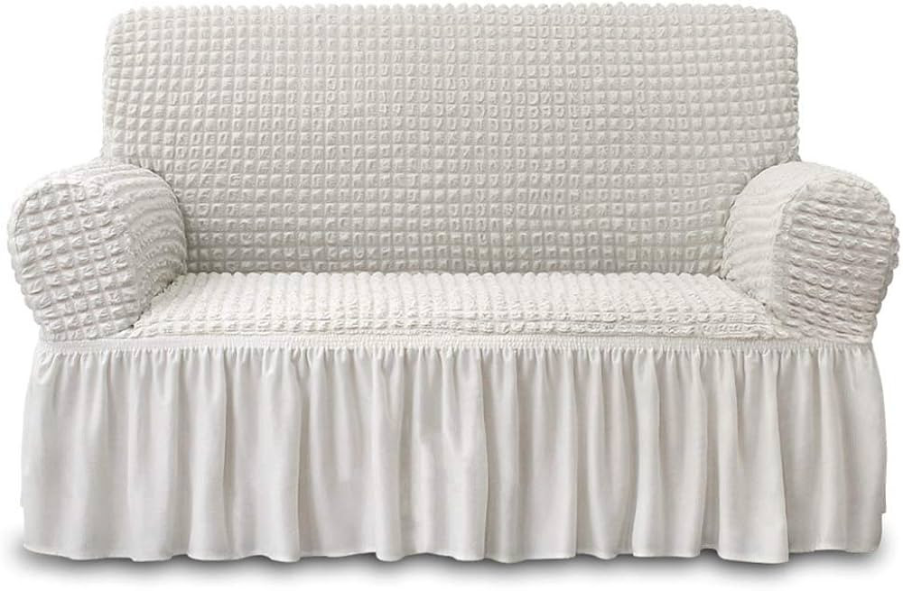 NICEEC Loveseat Slipcover Ivory Loveseat Cover 1 Piece Easy Fitted Sofa Couch Cover Universal Hig... | Amazon (US)