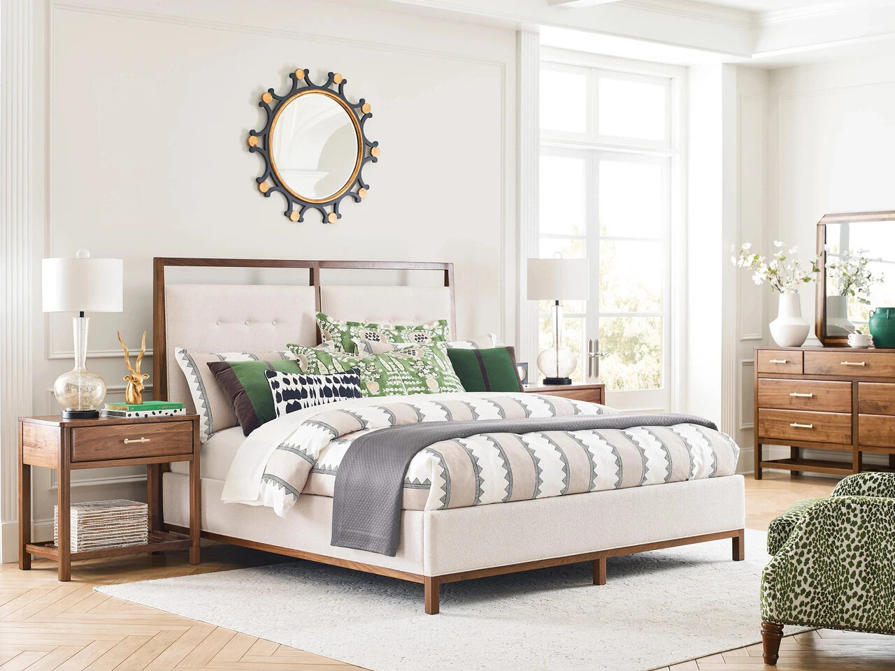 Monogram Pinehurst Upholstered Bedroom Set In Walnut | 1stopbedrooms