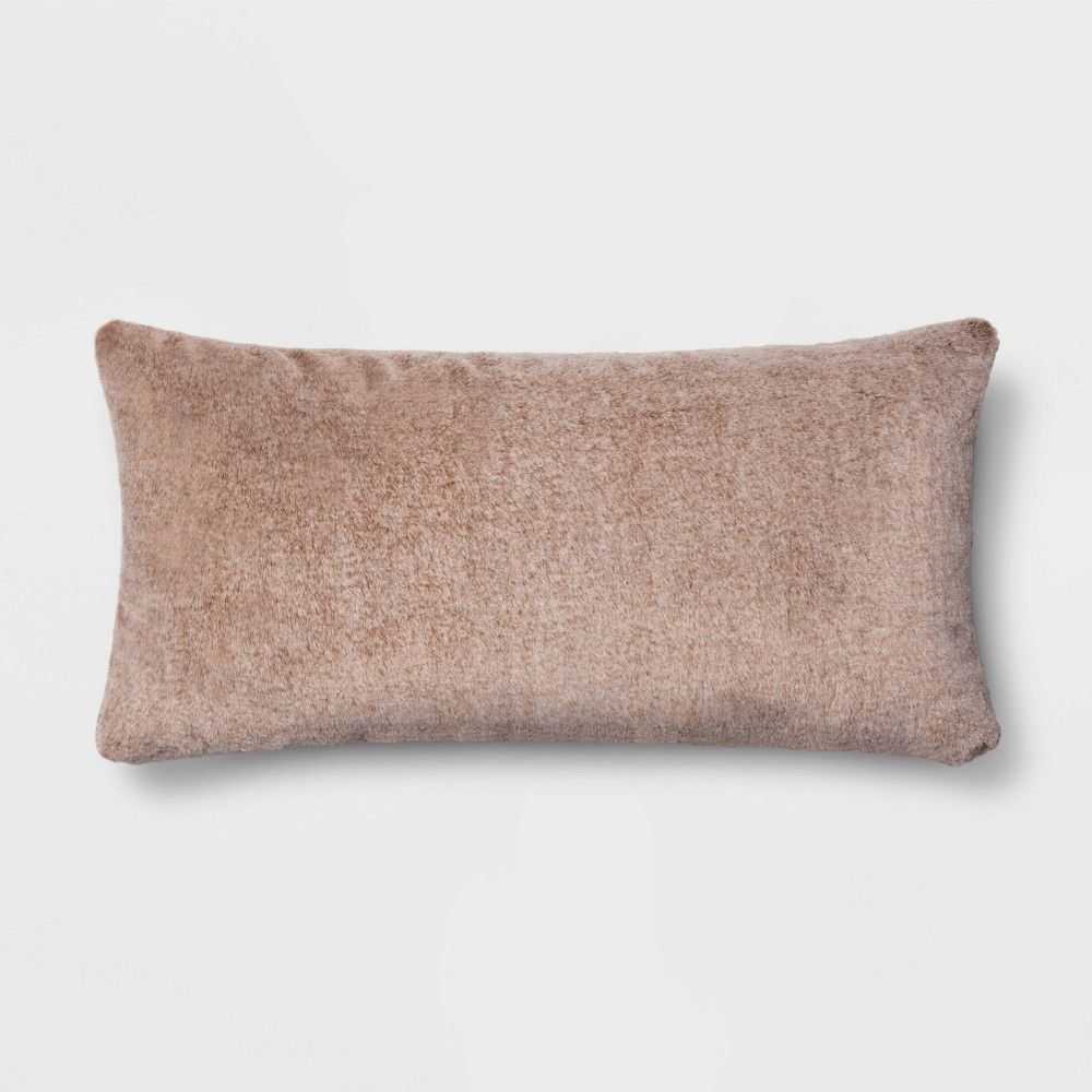 12""x24"" Oversized Lumbar Faux Rabbit Fur Throw Pillow Brown - Threshold | Target