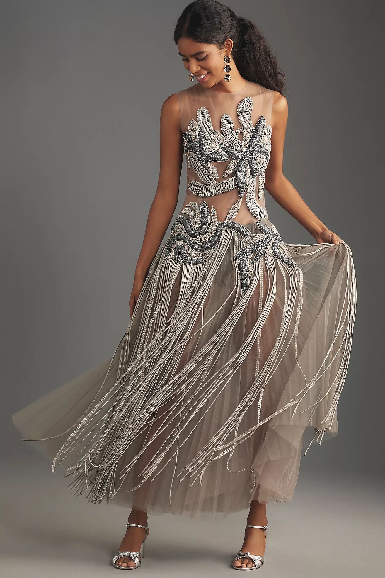 Geisha Designs Illusion Embellished Maxi Dress | Anthropologie (US)
