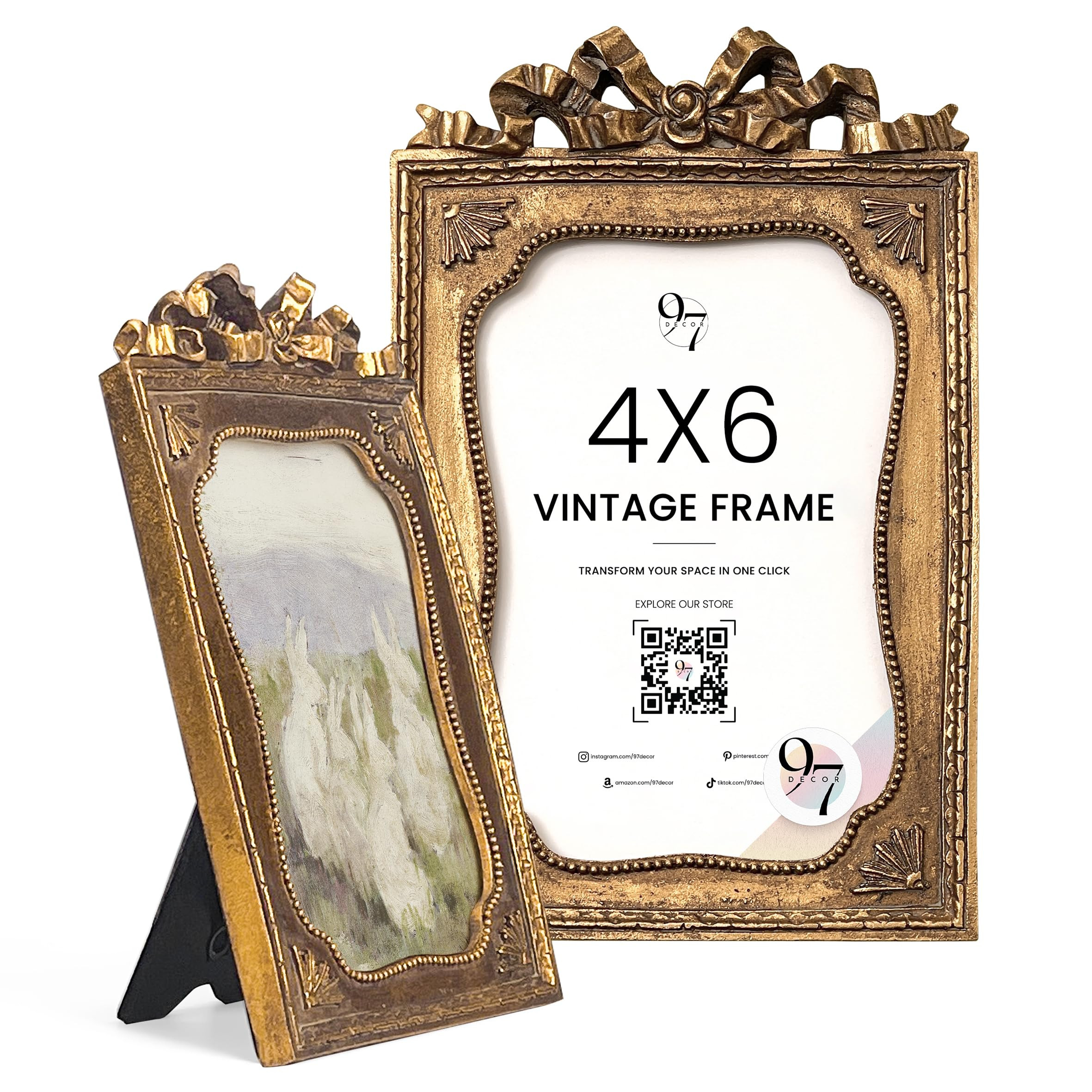 97 Decor Gold Vintage Frame 4x6 - Antique Picture Frames 4x6, Unique Photo Frame 4x6in, Small 4 By 6 Ornate Frame For Tabletop And Wall Hanging | Amazon (US)
