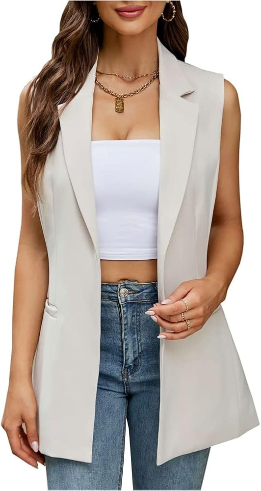 Kedera Women's Long Sleeveless Duster Trench Vest Casual Lapel Office Blazer Jacket | Amazon (US)