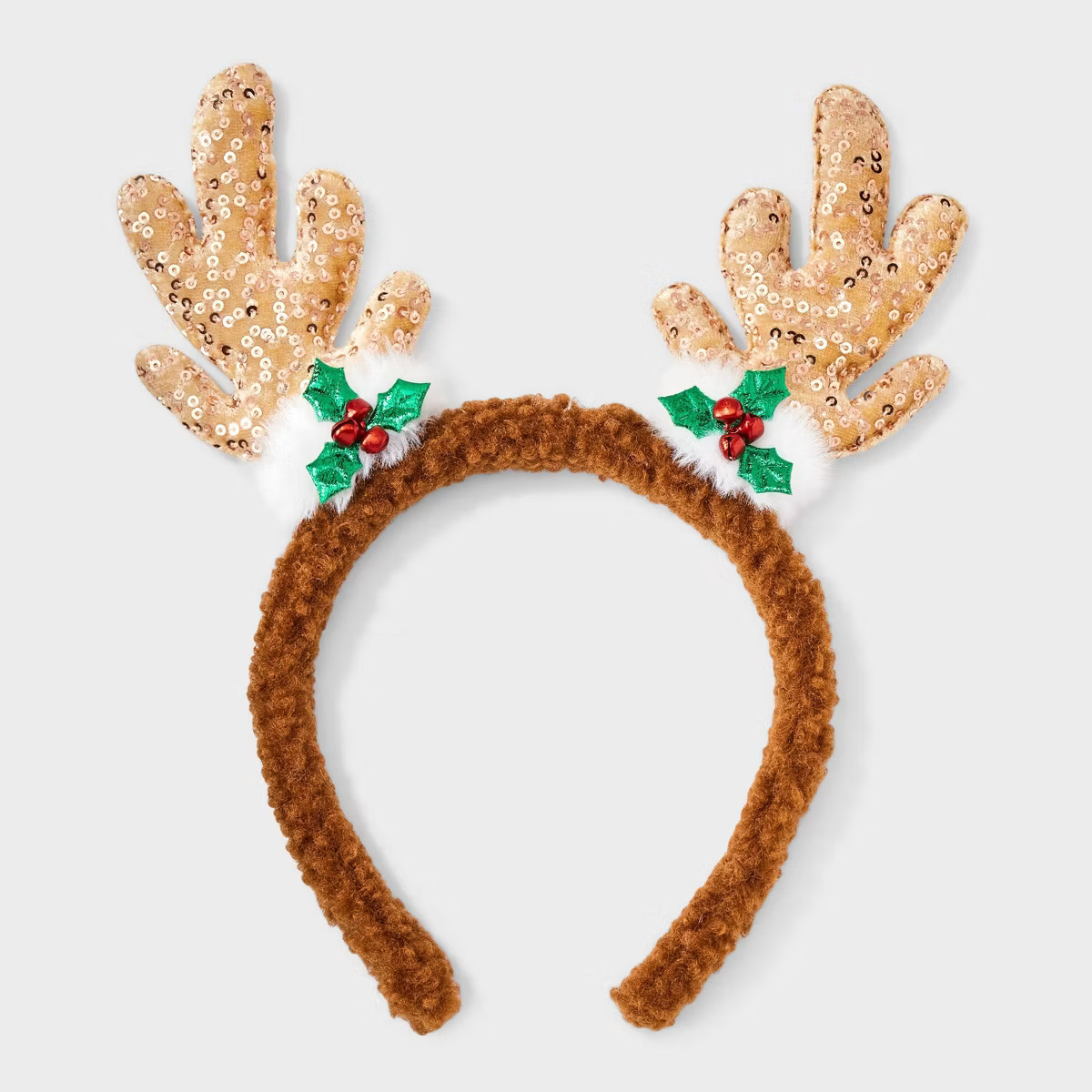 Christmas Reindeer Antler Holly Headband - Brown/Gold | Target