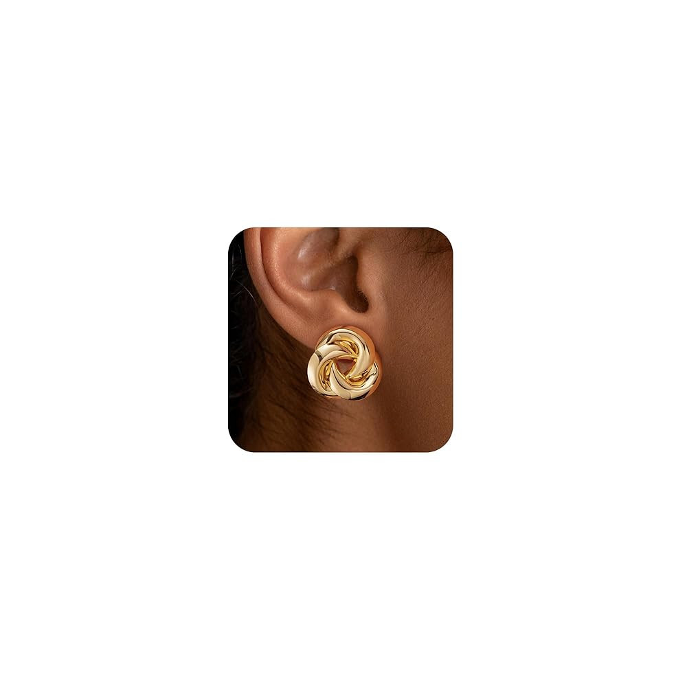 HANLI 14K Gold Plated Chunky Statement Earrings for Women Trendy - Dainty Gold Flower Leaf Oval C... | Amazon (US)