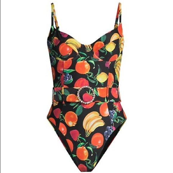 New We Wore What retro fruit print black one piece boho vacation swimsuit XS | Poshmark