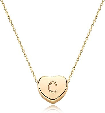 Tiny Gold Initial Heart Necklace-14K Gold Plated Handmade Dainty Letter Heart Necklace for Women ... | Amazon (US)