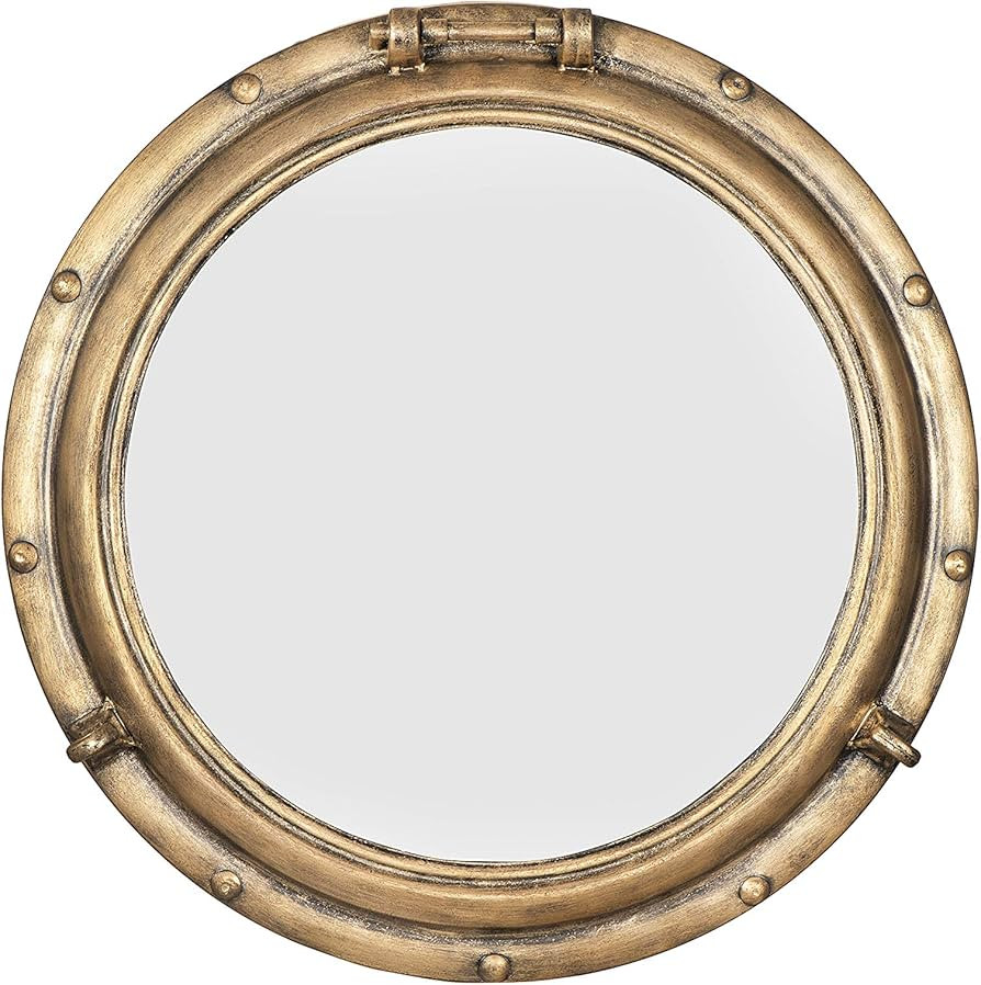 Creative Co-Op Round Metal Porthole Wall Mirror, Gold | Amazon (US)