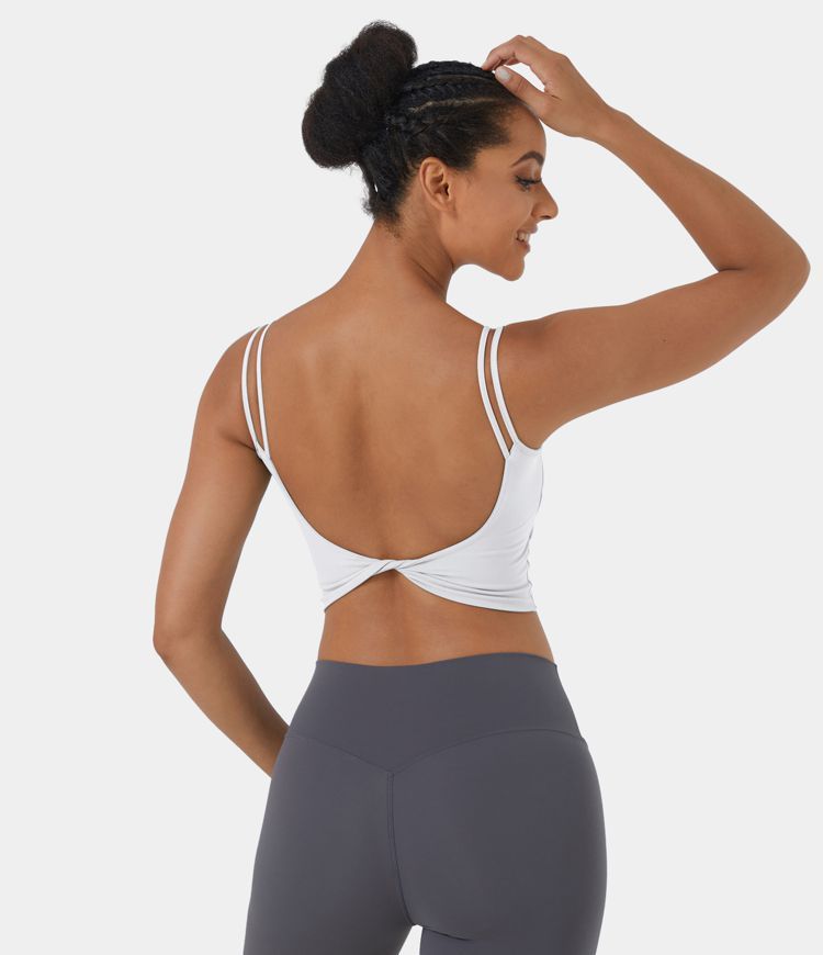 Double Straps Backless Twisted Cropped Yoga Tank Top | HALARA