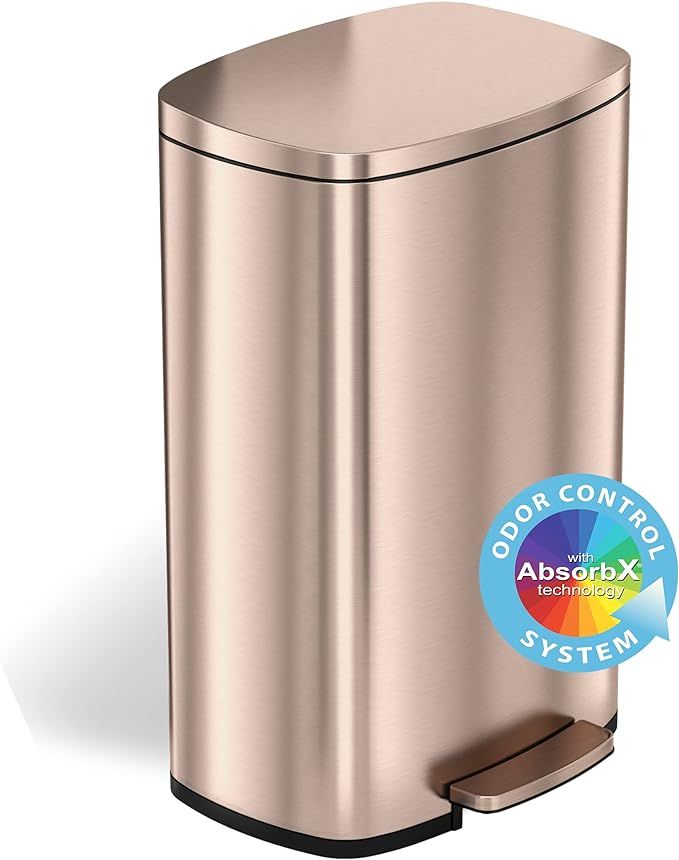 iTouchless SoftStep 13.2 Gallon Kitchen Step Trash Can with Odor Filter, 50 Liter Rose Gold Stain... | Amazon (US)