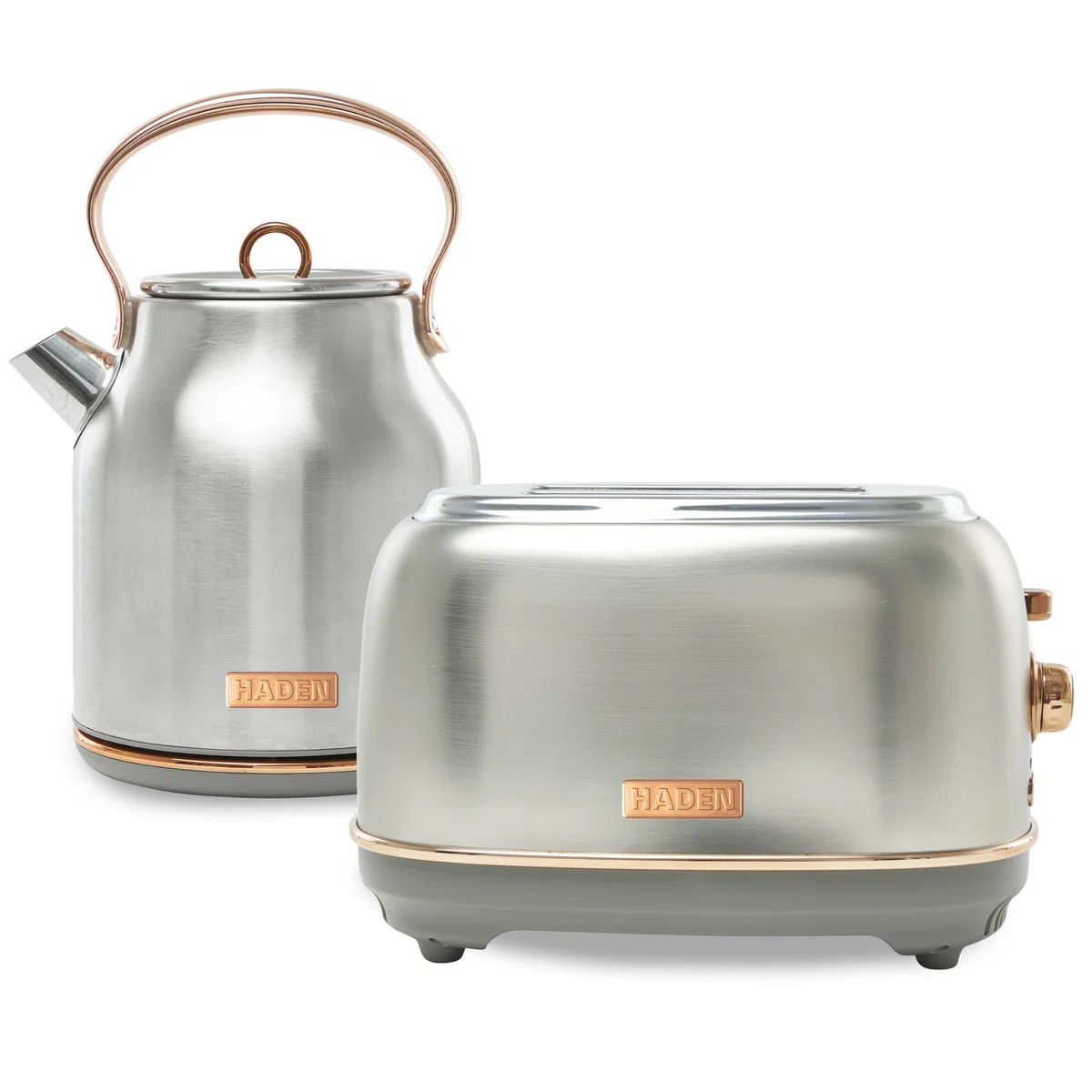 Haden Heritage 2 Slice Wide Slot Toaster & Electric Water Kettle, Steel & Copper | Wayfair North America