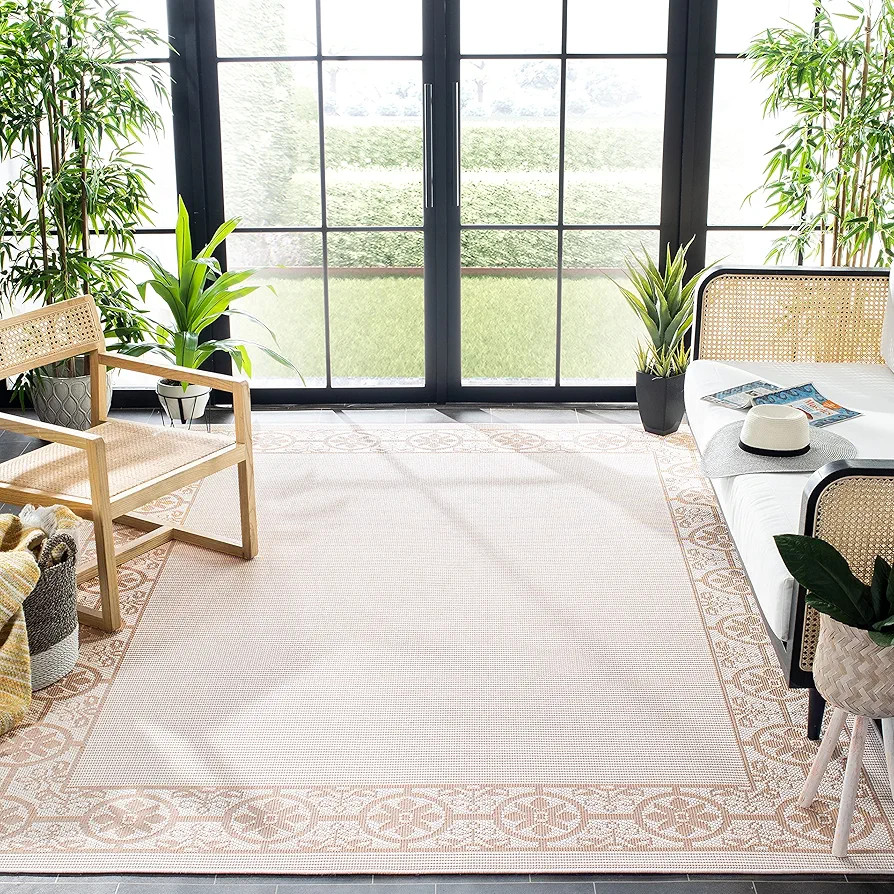 SAFAVIEH Washable Rug Bermuda Collection - 8' x 10', Ivory & Beige, Indoor/Outdoor, Weather Resis... | Amazon (US)