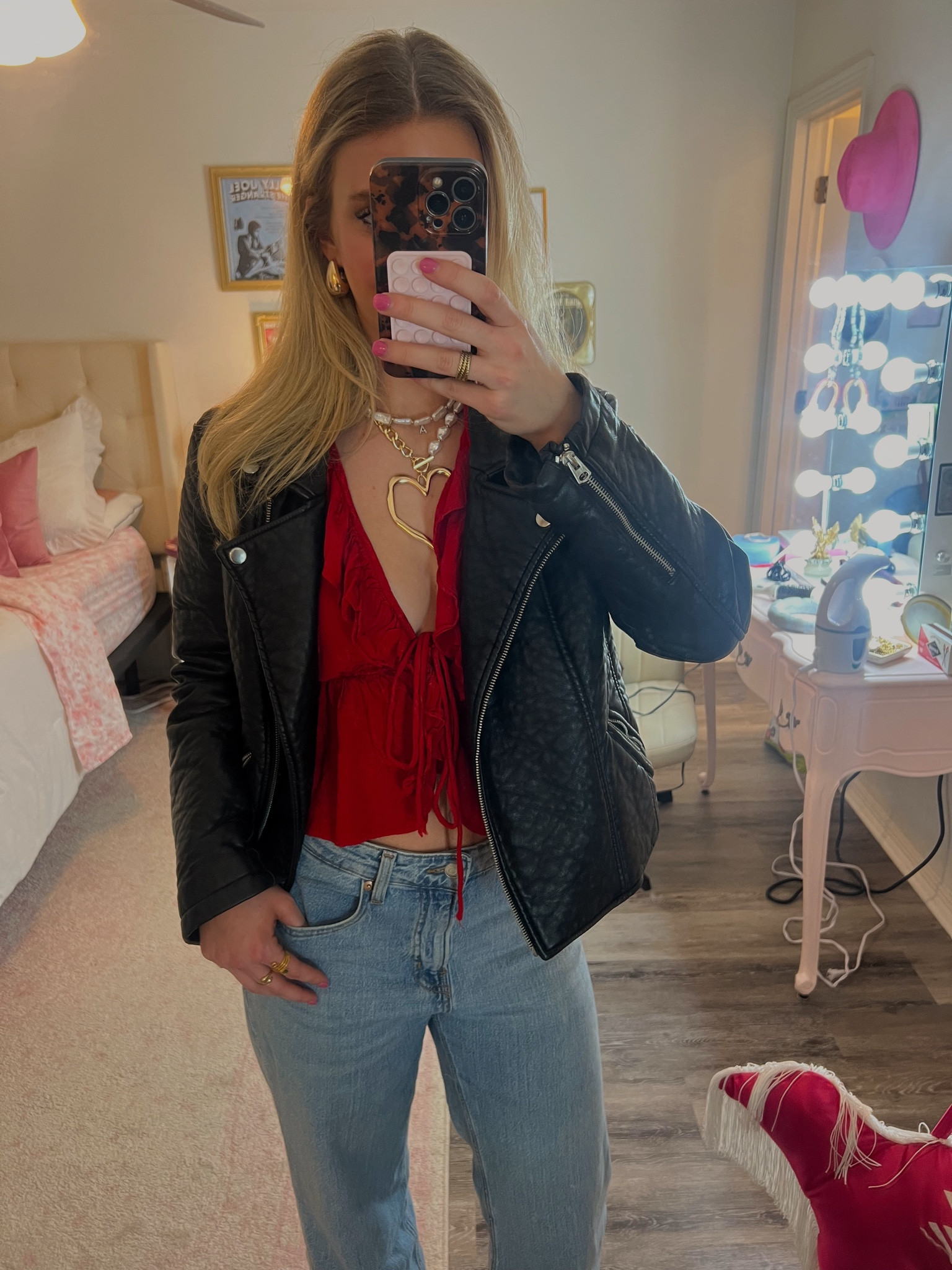 Valentine’s date night fit🥰💃🏼 leather jacket is literally from Plato’s LOL need to find a link. *Anyways top available on Nuuly! —> Motel Rocks Diar Blouse 

#LTKStyleTip #LTKSeasonal #LTKMostLoved