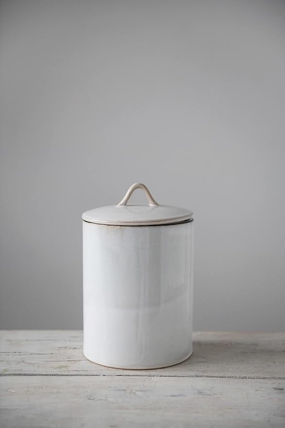 Creative Co-Op Stoneware Food Storage Container with Reactive Glaze Canister, White | Amazon (US)