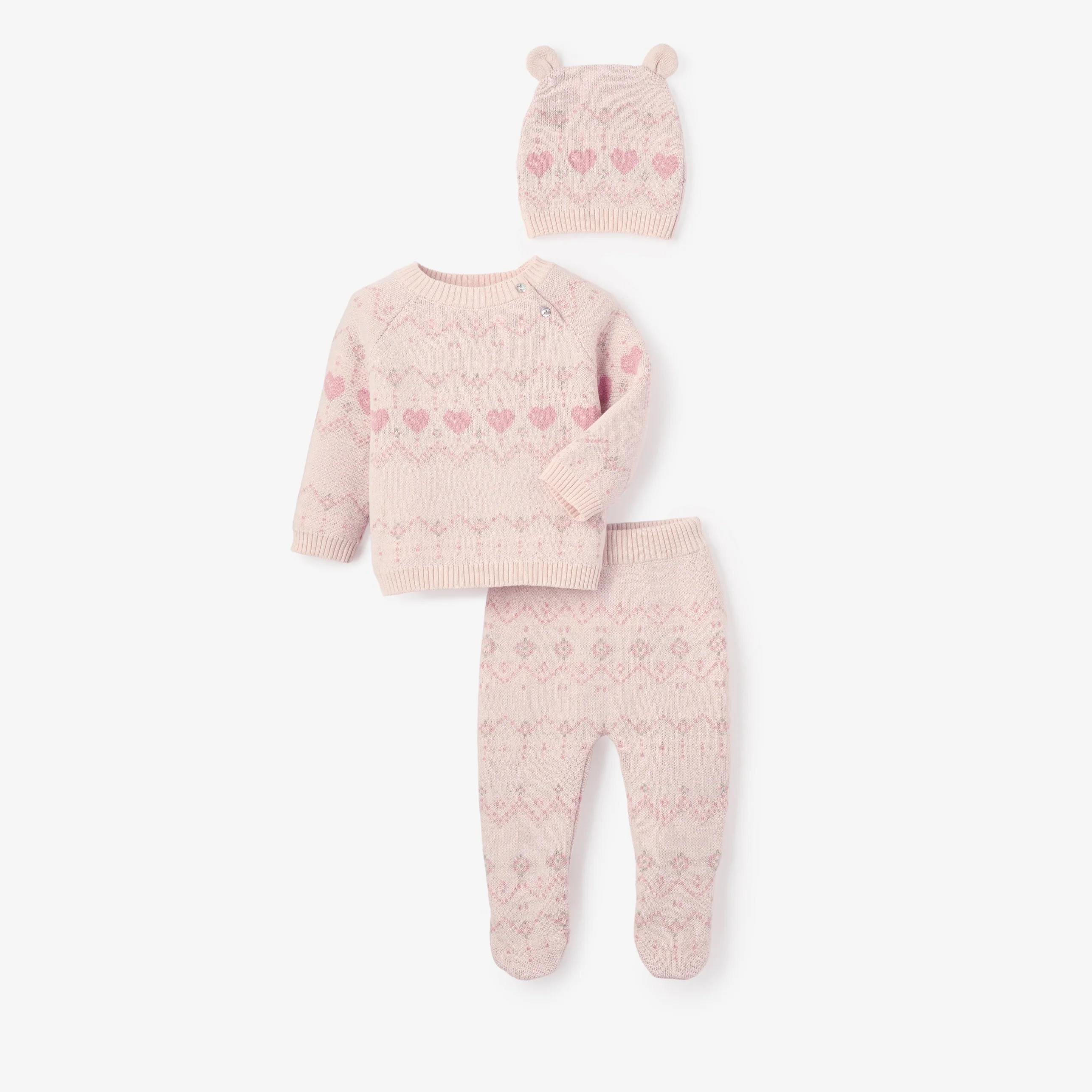 Love Fairisle Sweater, Footed Pant + Hat Set 3pc | Elegant Baby