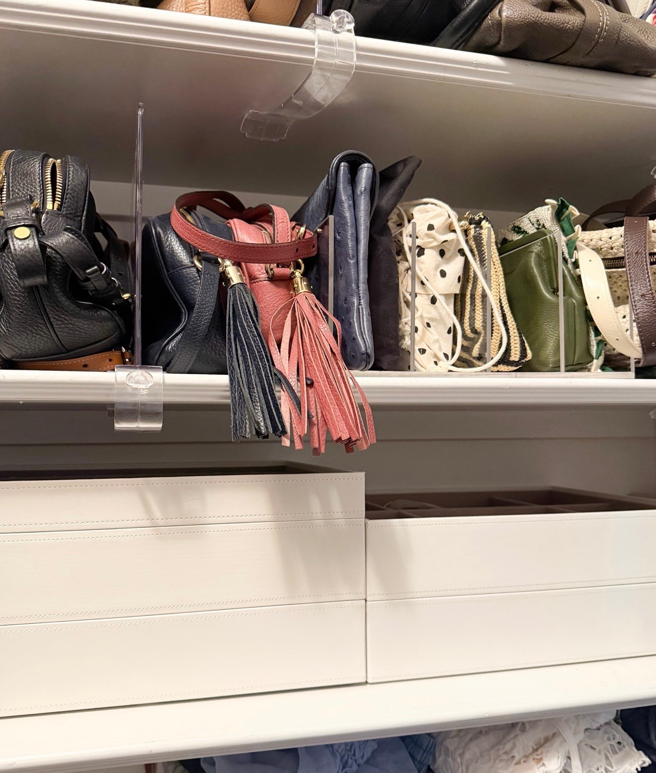 Closet organization! 

I added these acrylic shelf dividers to my shelves and they’re keeping everything stacked so neatly! And these jewelry stackers are great for all kinds of jewelry — lots of colors and you can customize based on what you need to store! 

#LTKmorningroutine #LTKselfcare #LTKHome