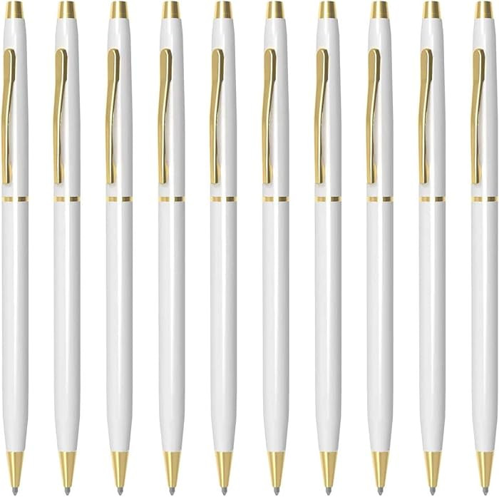 Cambond Slim Ballpoint Pens Bulk - Black Ink 1.0 mm Metal White Pens | Amazon (US)