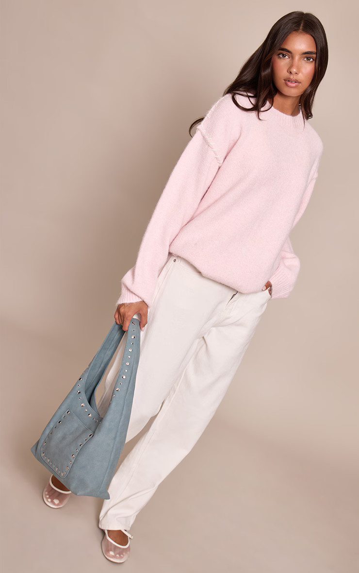 Pink Blanket Stitch Knit Jumper | PrettyLittleThing UK