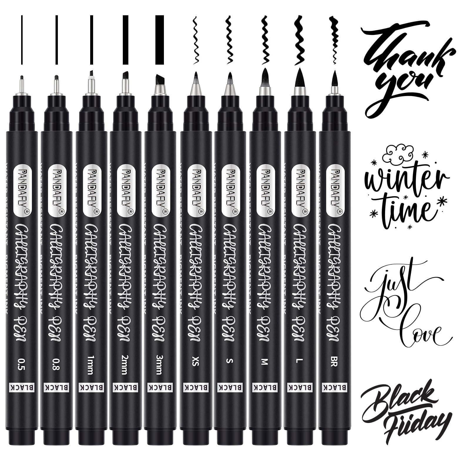 PANDAFLY Calligraphy Pen, 10 Size Calligraphy Pens for Writing, Brush Pens Calligraphy Set for Be... | Amazon (US)