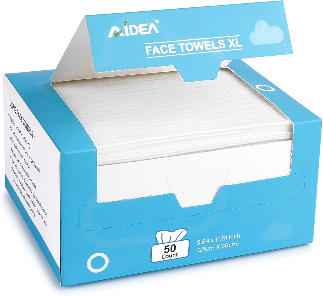 AIDEA XL Face Towels Disposable 50Ct, Clean Facial Cloths, Facial Cleansing Wipes for Sensitive S... | Amazon (US)