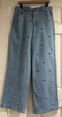 Disney Cakeworthy Mickey Mouse Embroidered Wide Leg Jeans Women's Size 34 NWOT  | eBay | eBay US