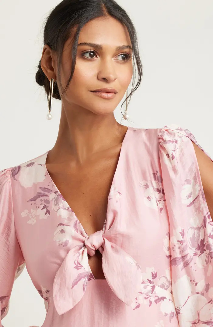Floral Long Sleeve Tie Front Maxi Dress | Nordstrom
