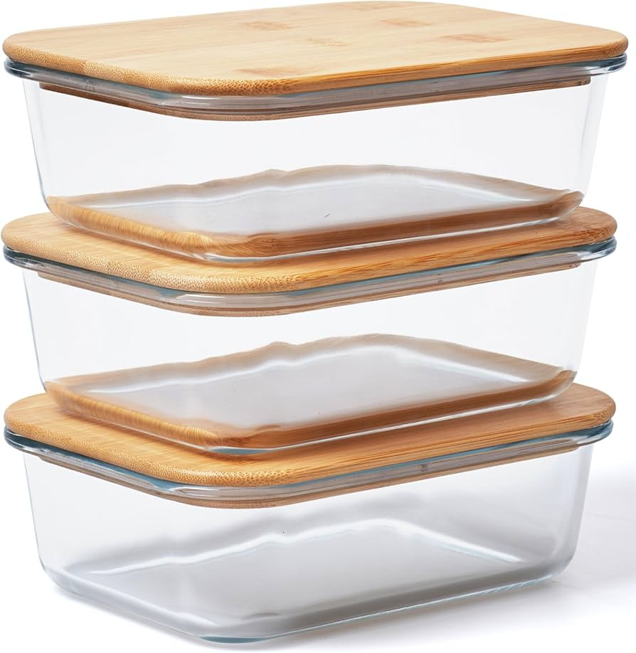 Prosumer's Choice Glass Containers with Bamboo Lids, 36oz - Set of 3 Stackable Food Storage with ... | Amazon (US)