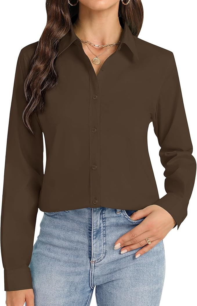 J.VER Button Down Shirts for Women Stretch Collared Cotton Long Sleeve Dress Shirt Business Casua... | Amazon (US)