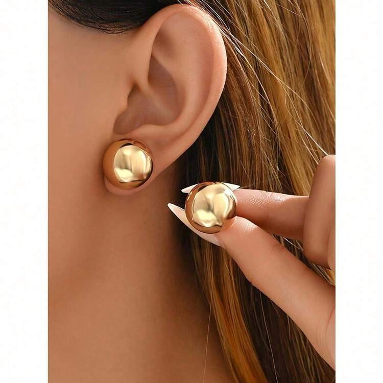 CVNANA 2pcs Fashion Chic Golden-Tone Round Ball Stud Earrings - Minimalist & Versatile, Perfect F... | SHEIN