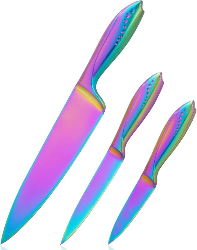 Hollory Rainbow Kitchen Knife Set 3 Piece, Razor Sharp German Stainless Steel Blade with 8 in Che... | Amazon (US)