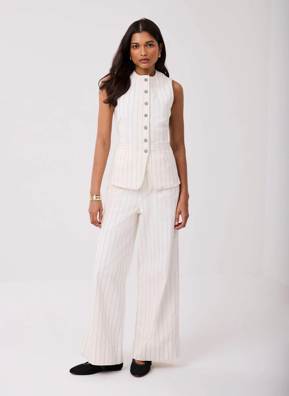 White Pinstripe Wide Jeans | Mint Velvet