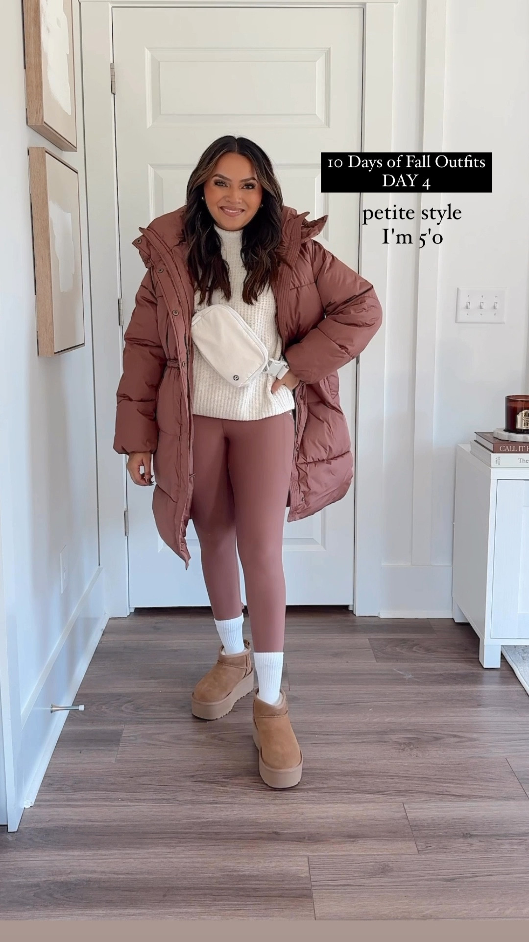 Taupe puffer size XS petite TTS 
White crop sweater size XS petite TTS 
Taupe leggings size S TTS 
Ugg boots size 5 TTS

Activewear
Errand outfit
Petite style 
Ugg boots
Christmas style 
Fall outfit 
Fall style
Fall fashion 
Thanksgiving outfit 
Christmas outfit 
Holidays 

Honey Sweet Petite 
Honeysweetpetite 

#LTKSeasonal #LTKActive #LTKStyleTip
