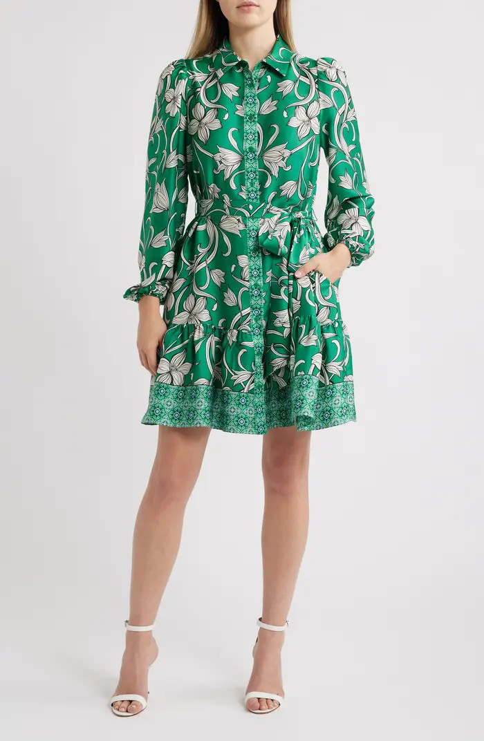Anne Klein Floral Long Sleeve Tiered Shirtdress | Nordstrom | Nordstrom